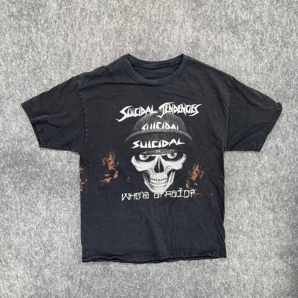 Suicidal Tendencies Whos Afraid Shirt XL Skull Graphic Black Bleach Splatter